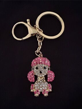 Crystal Poodle Keychain Bag Charm- Pink & Gold